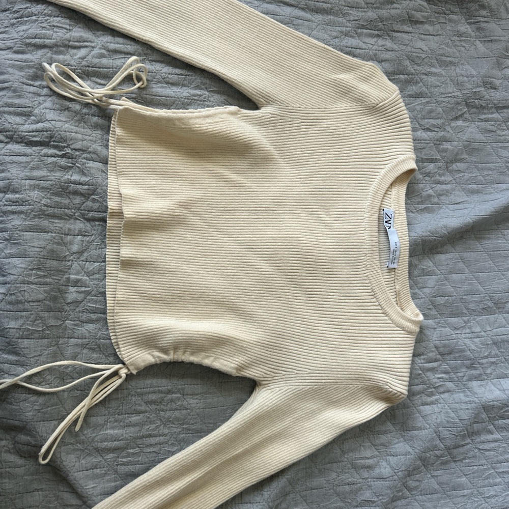 Cream Ribbed Knit Sweater